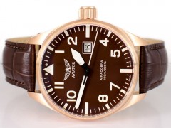 Aviator Airacobra Rose Gold Brown Leather Strap Watch