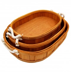 Bamboo Tray Oval W/Rope Handle 3Pc Set 40.36.32.5cm