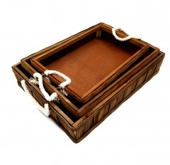 Bamboo Tray Rect W/Rope Handle 3Pc Set 39.38.36cm