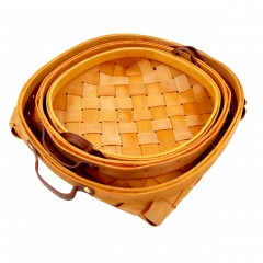 صينية خيزران مربعة مع مقبض جلدي 3 قطع 38.5،33.5،28.5 سم