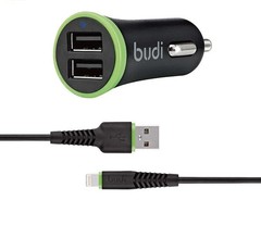 BUDI 2 Usb Car Charger With Lightning Cable M8J061L