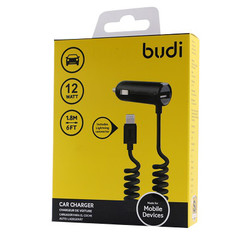 BUDI Car Charger With Type C Cable 2 Usb Port Black 622T