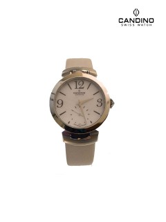 Candino Watch/Ladies/Mop Dial/Ss Case/White Leathr Strap