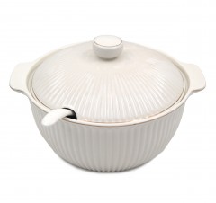 Ceramic Soup Dish Rd W/Spoon Drops