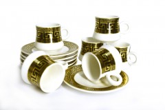 Easy Life Versace Design Istakana Cup & Saucer Large 6Pc Set Black Gold