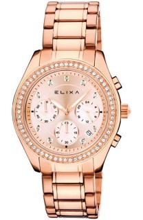 Elixa Crystals Rose Gold Stainless Steel Chronograph Watch