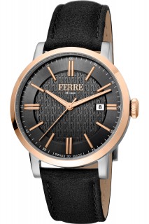 Ferrè Milano Gent watch - GNT 3H LTH BLK-FM1G156L0031