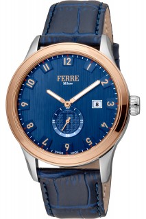 Ferrè Milano Gent watch - GNT 3H LTH BLU-FM1G155L0041