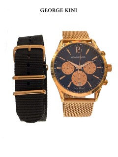 George Kini Watch/Gents/Rose Gold Case/Black Diel/Black Strap