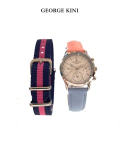 George Kini Watch Ladies/Steel Case/Blue . Pink Strap