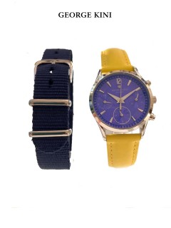 George Kini Watch Ladies/Steel Case/Perple Diel/Yellow Strap