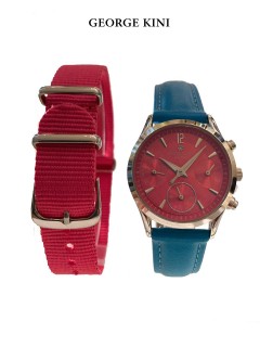 George Kini Watch Ladies/Steel Case/Red Diel/Blue Strap