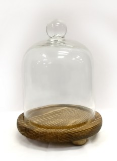 Glass Jar Wood Base With Dome Lid 13x18