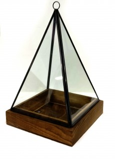 Glass Pyramid Display Wood Base Black