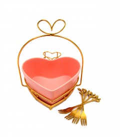 سلة تقديم على شكل قلب بمقبض معدني مقاس 17 × 20 سم - وردي