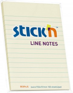 Stick'N 6X4" 100Shs Yellow Lined Notes Pad 21056