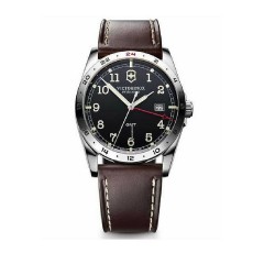 Victorinox Infantry Gmt Black Dial Brown Leather Strap Mens Watch