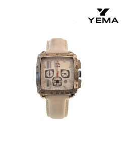 Yema Watch Ladies/ Slv Dial/ Chrono/Ss Case/Wht Lthr Strp