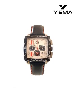 Yema Watch Ladies/ Slv-Rd Dial/ Chrono/Ss Case/Blk-Rd Lthr Strp