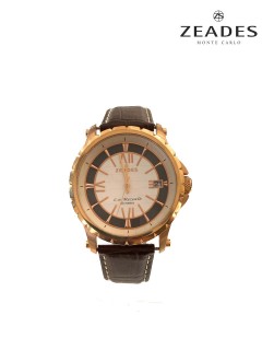 Zeades Watch Gents/Slv&Crey Dail/R Gld Case/Blk Leather Strap