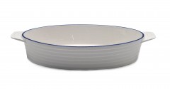 Ceramic Dish Rect While Blue Line 30CM