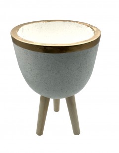 Fiberglass Planter Round Gold Border W/Legs White 3Pc Set  27,44,48 cm