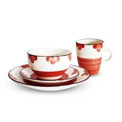 Raj Stoneware Orchid 16Pcs Dinner Set - Red