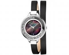 Elixa Finesse Crystals Black Leather Strap Womens Watch