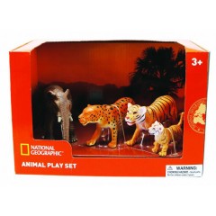 Natgeo Elephant Leopard Tiger And Cub Figurines 4 Pieces