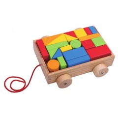 Tooky Toys Pull Along Wooden Cart With 21 Blocks