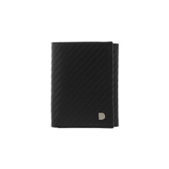 Dion villard leather wallet, Tri-fold, black color, carbon fiber, RFID Blocking DVL1913BC