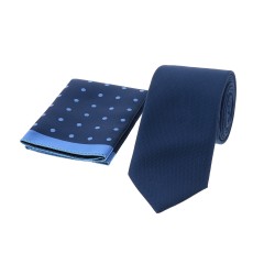 Dion Villard Medium Tie with pocket square, Microfiber, blue DVTM1901