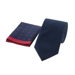Dion Villard Medium Tie with pocket square, Microfiber, Dark blue DVTM1902