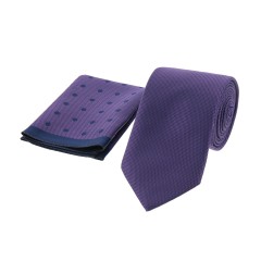 Dion Villard Medium Tie with pocket square, Microfiber, purple DVTM1903