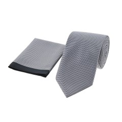 Dion Villard medium Tie with pocket square, Microfiber, Gray DVTM1904