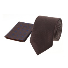 Dion Villard Medium Tie with pocket square, Microfiber, Brown DVTM1905