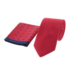 Dion Villard medium Tie with pocket square, Microfiber, red DVTM1906