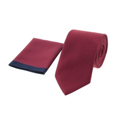 Dion Villard Medium Tie with pocket square, Microfiber, Wine with blue dots DVTM1912