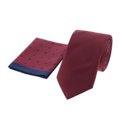 Dion Villard Medium Tie with pocket square, Microfiber, Cherry DVTM1913