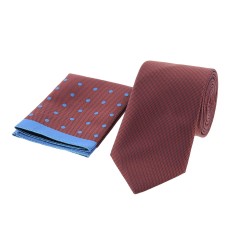 Dion Villard Medium Tie with pocket square, Microfiber, brick color DVTM1915