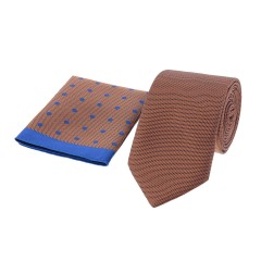 Dion Villard Medium Tie with pocket square, Microfiber, light brown DVTM1916