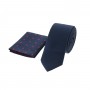 Dion Villard slim Tie with pocket square Red Dots, Microfiber, Dark blue DVTS1902