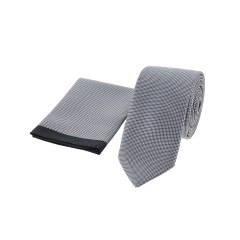 ديون فيلارد ربطة عنق رفيعة مع منديل جيب ، ميكروفايبر ، رمادي DVTS1904