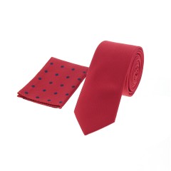 Dion Villard slim Tie with pocket square, Microfiber, red DVTS1906