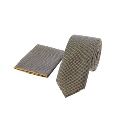 Dion Villard slim Tie with pocket square, Microfiber, Gold DVTS1908