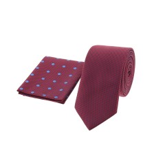 Dion Villard slim Tie with pocket square, Microfiber, wine with blue dots DVTS1912