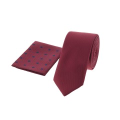 Dion Villard slim Tie with pocket square, Microfiber, Cherry DVTS1913