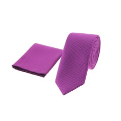 Dion Villard slim Tie with pocket square, Microfiber, fuscia DVTS1914