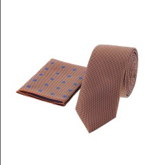 Dion Villard slim Tie with pocket square, Microfiber, light brown DVTS1916
