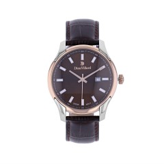 Dion Villard Men Watch, Analog display, Brown leather strap,DVW19043